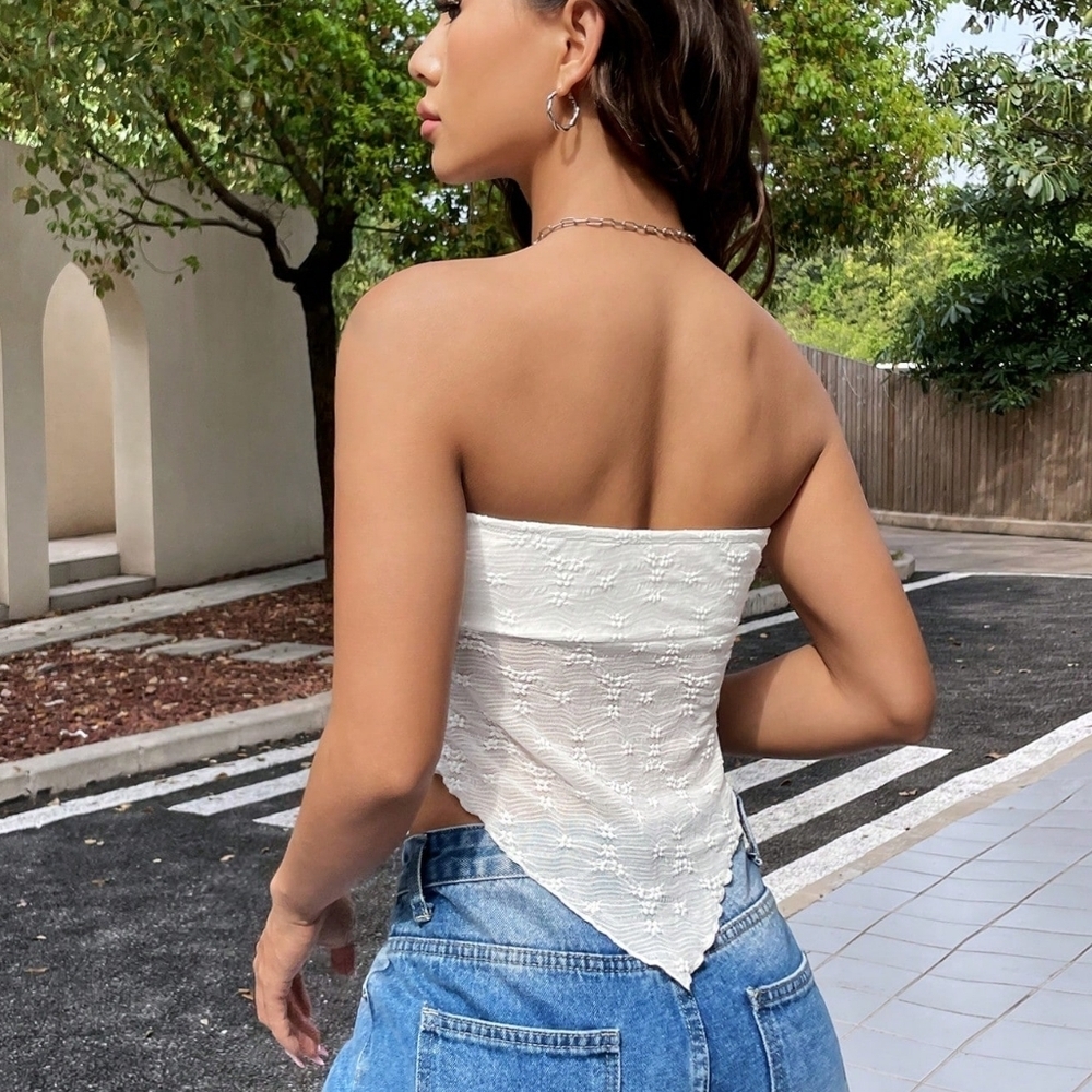 Solid Color Simple Style Bandeau Top With Strap Decoration - Picture 4 of 5